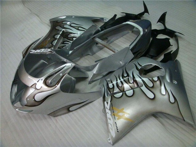 1996-2007 Honda CBR1100XX Blackbird Motorcycle Fairing - Silver Black Flame UK