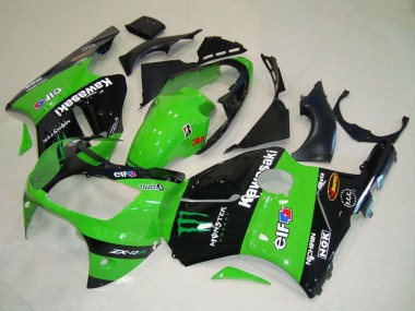 Best 2000-2001 Kawasaki ZX12R Motorcycle Fairings - Green Glossy Black Elf Touch4 Monster UK