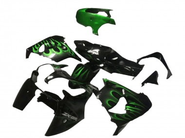 Best 2000-2001 Kawasaki ZX9R Motorcycle Fairings - Glossy Black Green Flame UK