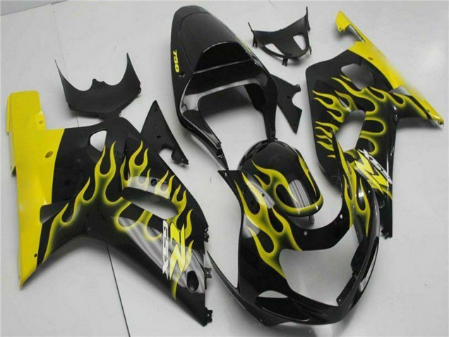 2001-2003 Suzuki GSXR 600/750 Motorcycle Fairings - Glossy Black Yellow Flame UK