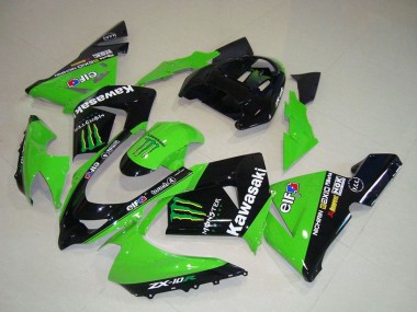 Best 2004-2005 Kawasaki ZX10R Motorcycle Fairings - Green Black Monster Elf UK