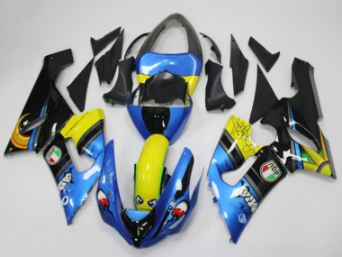 Best 2005-2006 Kawasaki ZX6R Motorcycle Fairings - Blue Yellow Black Shark UK