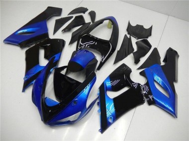 Best 2005-2006 Kawasaki ZX6R Motorcycle Fairing Kits - Blue Glossy Black UK