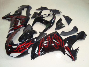 Best 2006-2007 Kawasaki ZX10R Motorcycle Fairings - Glossy Black Red Flame UK