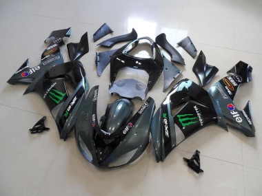 Best 2006-2007 Kawasaki ZX10R Motorcycle Fairings - Glossy Black Matte Black Green Elf Touch4 Monster Energy UK