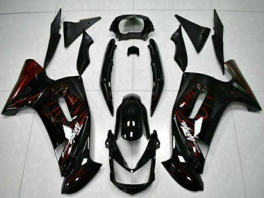 Best 2006-2008 Kawasaki EX650 Motorcycle Fairings - Glossy Black Red Flame UK