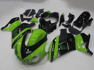 Best 2006-2011 Kawasaki ZX14R ZZR1400 Motorcycle Fairings - Green Glossy Black Monster UK