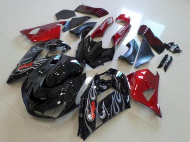 Best 2006-2011 Kawasaki ZX14R ZZR1400 Motorcycle Fairings - Red Glossy Black Silver Flame UK