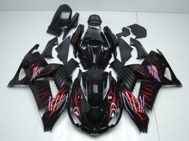 Best 2006-2011 Kawasaki ZX14R ZZR1400 Motorcycle Fairings - Glossy Black Red Flame UK
