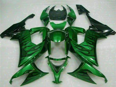 Best 2008-2010 Kawasaki ZX10R Motorcycle Fairings - Glossy Black Green Flame UK