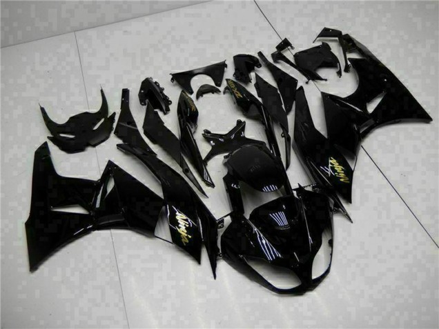 2009-2012 Kawasaki ZX6R Motorcycle Fairings - Glossy Black Gold Ninja UK