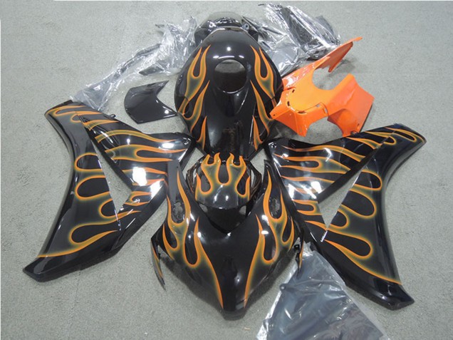 2008-2011 Honda CBR1000RR Motorcycle Fairings - Glossy Black Orange Flame UK