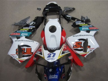 Best 2003-2004 Honda CBR600RR Motorcycle Fairings - White Red Blue Glossy Black Denso 27 UK