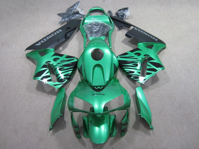 2007-2008 Honda CBR600RR Motorcycle Fairings - Green Glossy Black Flame UK