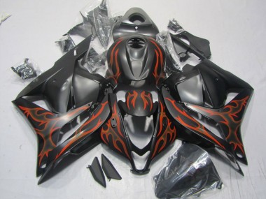 Best 2009-2012 Honda CBR600RR Motorcycle Fairings - Matte Black Orange Flame UK