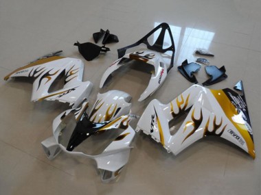 Best 2002-2013 Honda VFR 800 Motorcycle Fairing - White Gold Flame UK