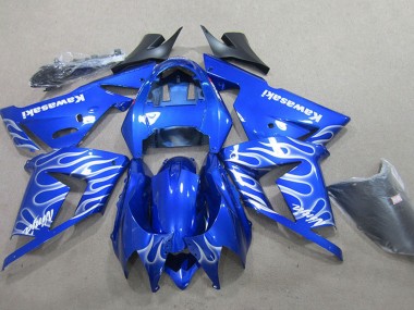 Best 2004-2005 Kawasaki ZX10R Motorcycle Fairing - Blue White Flame UK