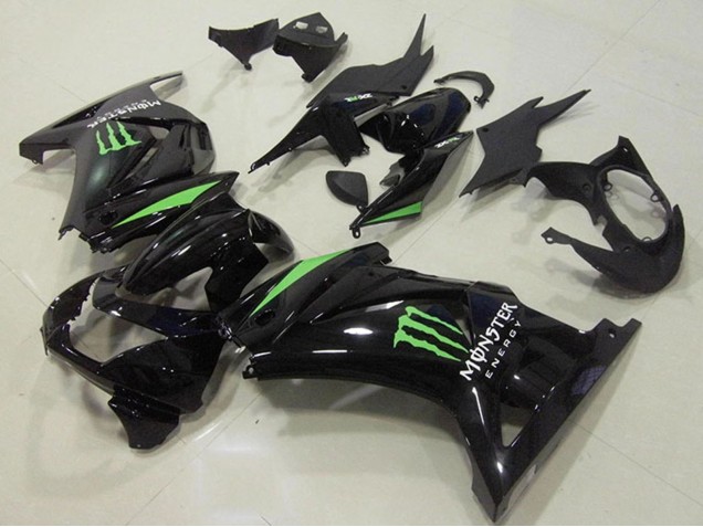 2008-2012 Kawasaki ZX250R Motorcycle Fairings - Glossy Black Green Monster Energy UK