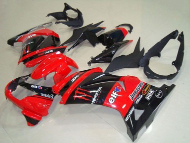 Best 2008-2012 Kawasaki ZX250R Motorcycle Fairings - Red Glossy Black Elf Touch4 Monster UK