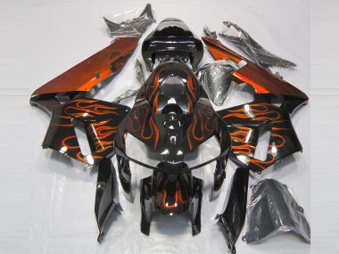Best 2005-2006 Honda CBR600RR Motorcycle Fairings - Glossy Black Orange Flame UK