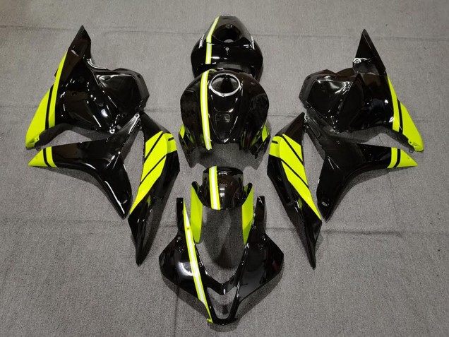 2009-2012 Honda CBR600RR Motorcycle Fairings - Glossy Black High Viz Yellow Stripe UK