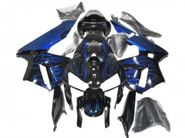 Best 2005-2006 Honda CBR600RR Motorcycle Fairings - Glossy Black Blue Flame UK