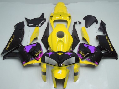 Best 2005-2006 Honda CBR600RR Motorcycle Fairings - Glossy Black Yellow Purple Splatter UK