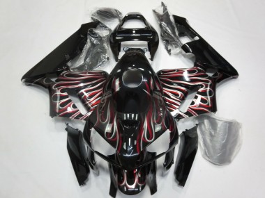 Best 2005-2006 Honda CBR600RR Motorcycle Fairings - Glossy Black Silver Red Flame UK
