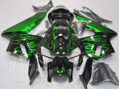 Best 2005-2006 Honda CBR600RR Motorcycle Fairings - Glossy Black Vibrant Green Flame UK