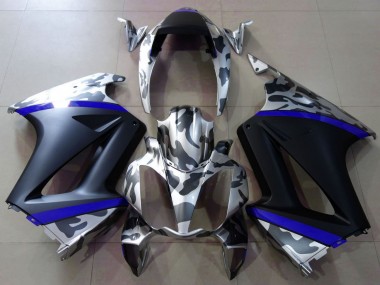 Best 2002-2013 Honda VFR 800 Motorcycle Fairings - Grey Camouflage Blue Matte Black UK