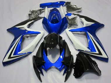 Best 2006-2007 Suzuki GSXR 600 / GSXR 750 Motorcycle Fairings - White Blue Glossy Black Stripe UK