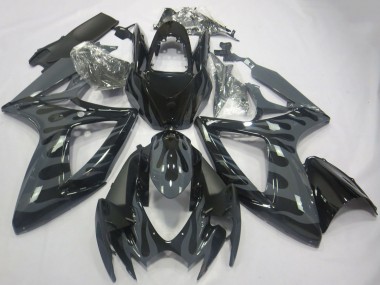 Best 2006-2007 Suzuki GSXR 600 / GSXR 750 Motorcycle Fairings - Grey Black Flame UK
