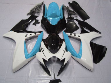 Best 2006-2007 Suzuki GSXR 600 / GSXR 750 Motorcycle Fairings - Light Blue White Glossy Black Star UK