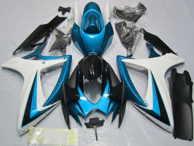Best 2006-2007 Suzuki GSXR 600 / GSXR 750 Motorcycle Fairings - White Blue Glossy Black UK