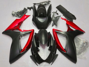 Best 2006-2007 Suzuki GSXR 600 / GSXR 750 Motorcycle Fairings - Matte Black Red UK