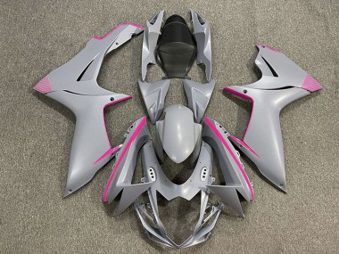 Best 2011-2024 Suzuki GSXR 600 / GSXR 750 Motorcycle Fairings - Matte Nardo Grey Pink Accents UK