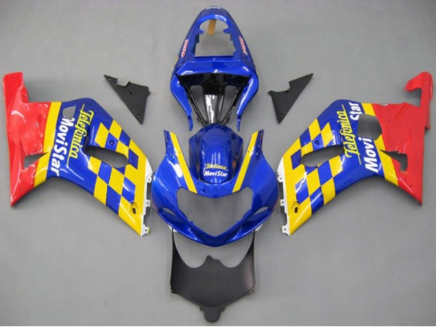 2001-2003 Suzuki GSXR 600 / GSXR 750 Motorcycle Fairings - Blue Yellow Red Telefonica MoviStar UK
