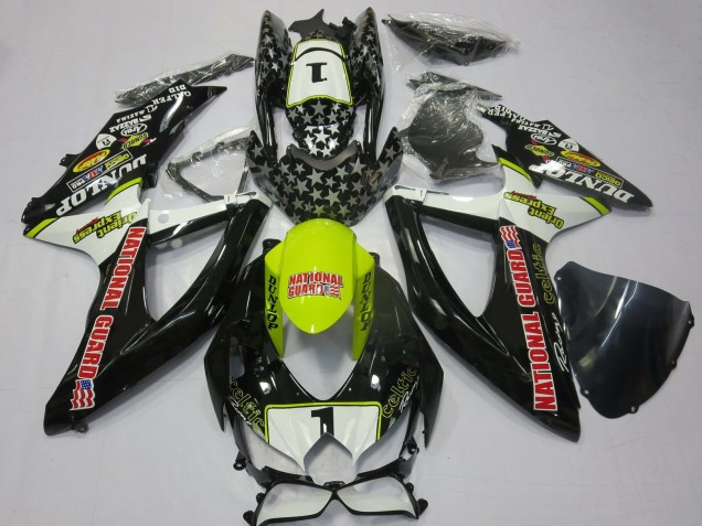 2008-2010 Suzuki GSXR 600 / GSXR 750 Motorcycle Fairings - White Yellow Red Black National Guard UK