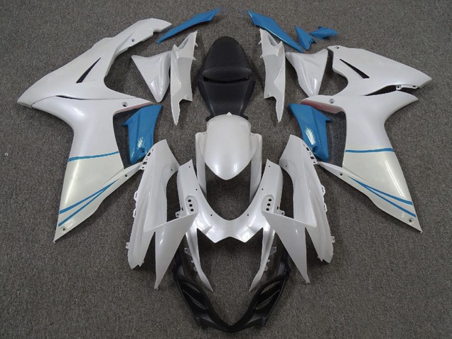 2011-2024 Suzuki GSXR 600 / GSXR 750 Motorcycle Fairings - Pearl White and Light Blue UK