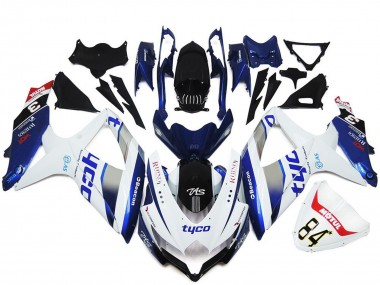 Best 2008-2010 Suzuki GSXR 600 / GSXR 750 Motorcycle Fairings - White Silver Blue Black Tyco UK