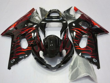 Best 2001-2003 Suzuki GSXR 600 / GSXR 750 Motorcycle Fairings - Glossy Black Red Flame UK