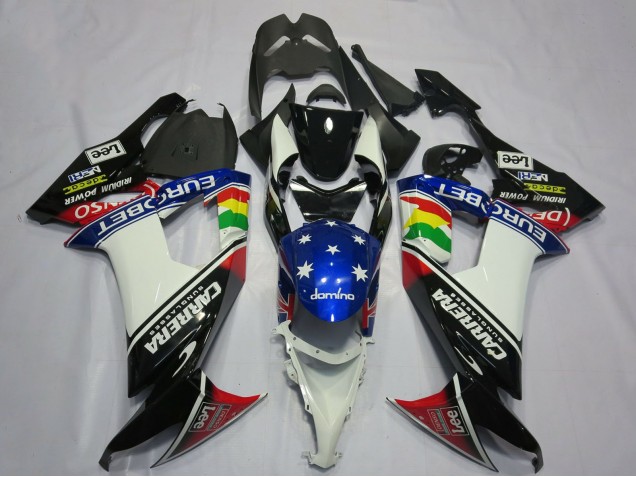 2008-2010 Kawasaki ZX10R Motorcycle Fairings - Glossy Black White Blue Red Eurobet Lee Carrera Star UK
