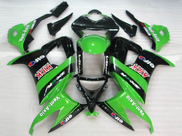 2008-2010 Kawasaki ZX10R Motorcycle Fairings - Green Black Red Kick Elf Vent-Axia UK