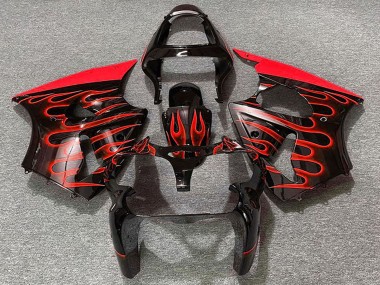 Best 2000-2002 Kawasaki ZX6R Motorcycle Fairings - Glossy Black Red Flame UK