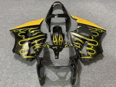 Best 2000-2002 Kawasaki ZX6R Motorcycle Fairings - Glossy Black Yellow Flame UK