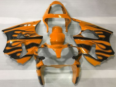 Best 2000-2002 Kawasaki ZX6R Motorcycle Fairings - Orange Black Flame UK