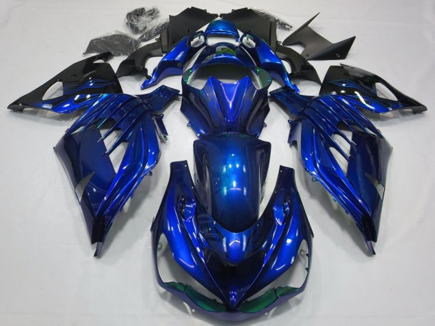 2012-2024 Kawasaki ZX14R ZZR1400 Motorcycle Fairings - Blue Glossy Black UK