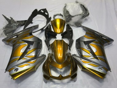 Best 2008-2012 Kawasaki Ninja 250 Motorcycle Fairings - Silver Gold Flame UK