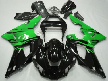 Best 2000-2001 Yamaha R1 Motorcycle Fairings - Green Glossy Black Flame UK