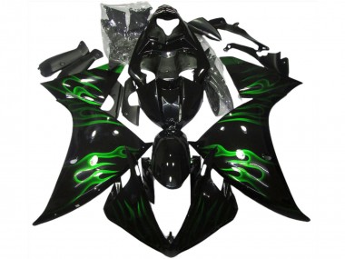 Best 2009-2011 Yamaha R1 Motorcycle Fairings - Glossy Black Green Flame UK
